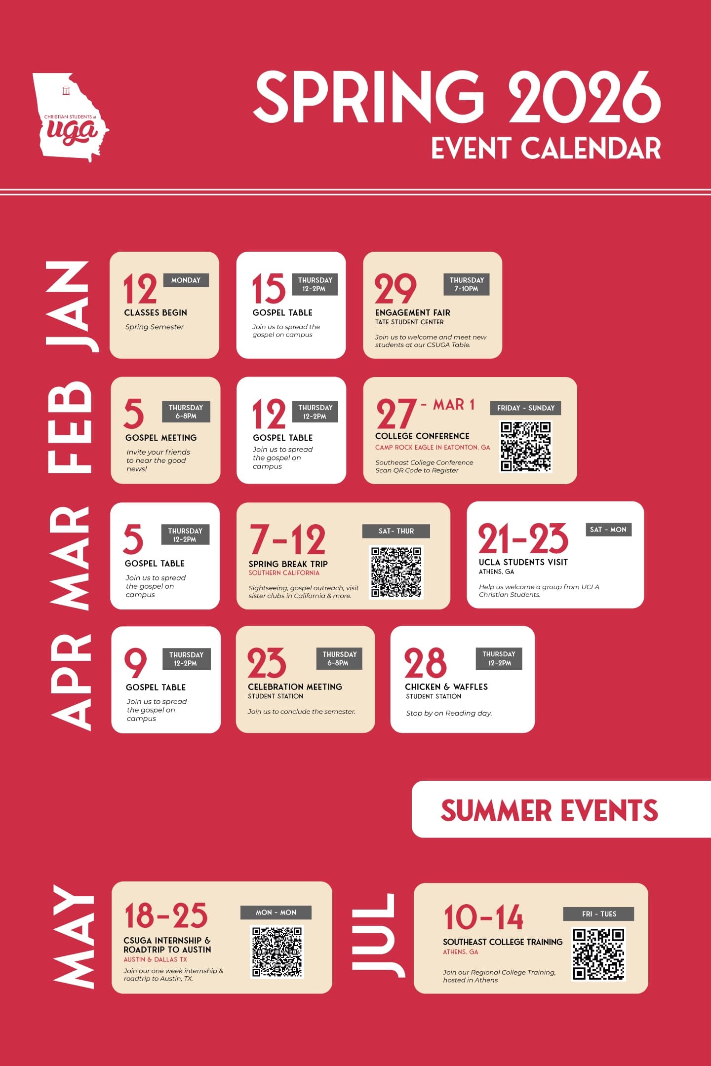 Spring 2026 Event Calendar — Posted Calendar
